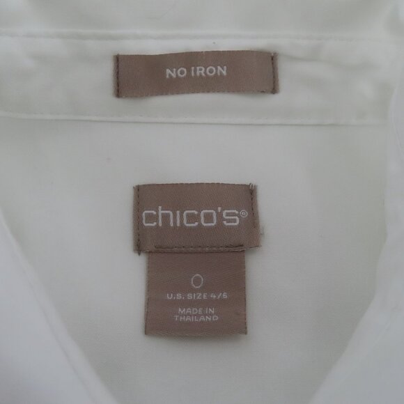 Chicos Womens 0 4/6 White Black Trim Collared Rhinestone Button Front Shirt Top - Picture 8 of 11